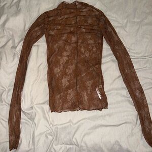 Free People Brown Sheer Lace Blouse